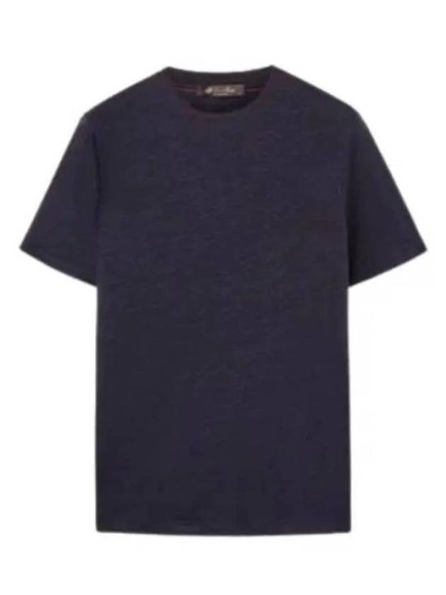 Crew Neck Linen Short Sleeve T-shirt Blue - LORO PIANA - BALAAN 2