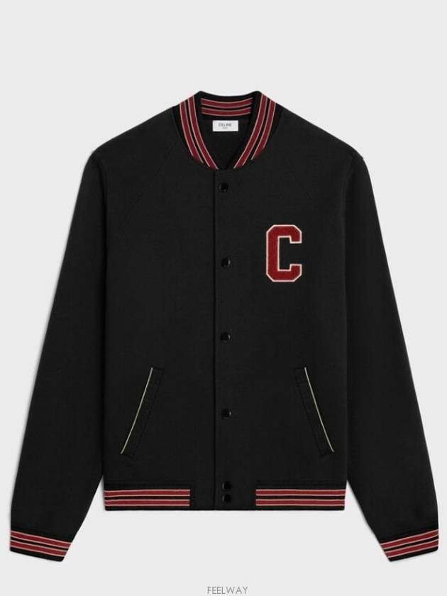 Teddy College Cotton Fleece Bomber Jacket Black - CELINE - BALAAN 3