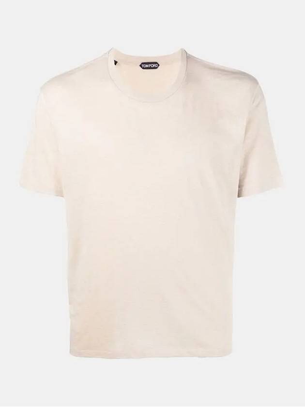 Cotton Blend Crew Neck Short Sleeve T-Shirt Beige - TOM FORD - BALAAN 3