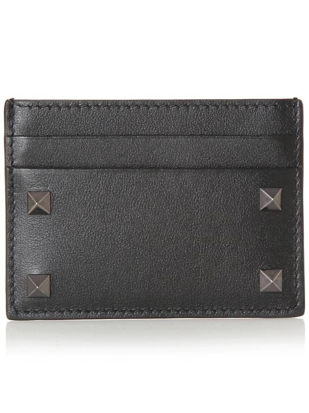 Rockstud Leather Card Wallet Black - VALENTINO - BALAAN 3