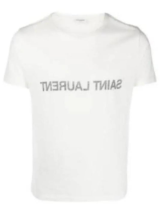 Reverse Logo Print Cotton Short Sleeve T-Shirt White - SAINT LAURENT - BALAAN 2