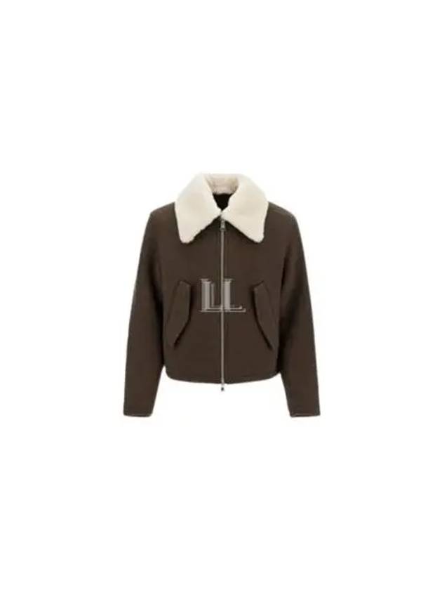 Shearling Collar Zip-Up Jacket Brown - AMI - BALAAN 2