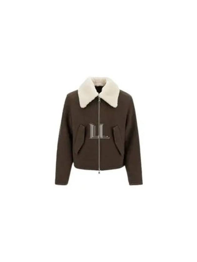 Shearling Collar Zip-Up Jacket Brown - AMI - BALAAN 2