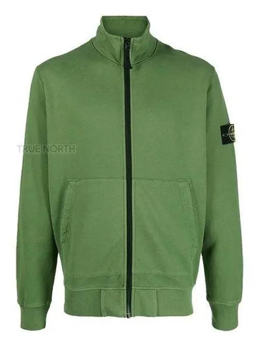 Garment Dyed Cotton Fleece Zip Up Jacket Olive - STONE ISLAND - BALAAN 2