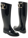 V Logo Leather Rain Boots Black - VALENTINO - BALAAN 7