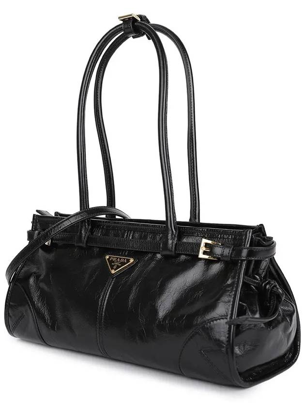 Medium Leather Tote Shoulder Bag Black - PRADA - BALAAN 3