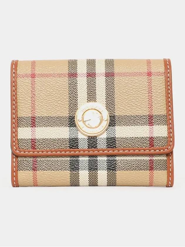 Women's Checked Leather Small Half Wallet Archive Beige - BURBERRY - BALAAN 4