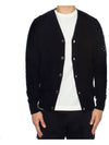 Men's Lens Wappen Lambswool Cardigan Black - CP COMPANY - BALAAN 3