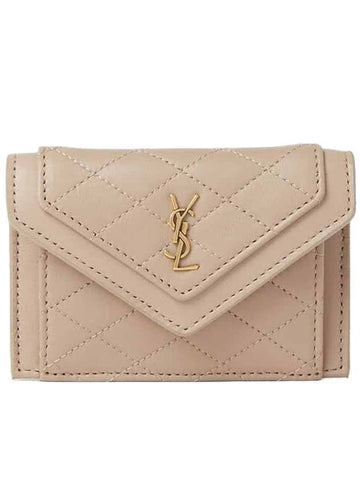 Gabi Logo Quilted Lambskin Card Wallet Beige - SAINT LAURENT - BALAAN 1