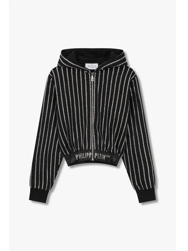 Women s Crystal Stripe Hooded Zip Up Black - PHILIPP PLEIN - BALAAN 1