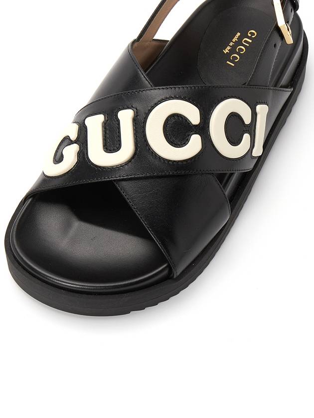 Women's Logo Leather Sandals Black - GUCCI - BALAAN 8