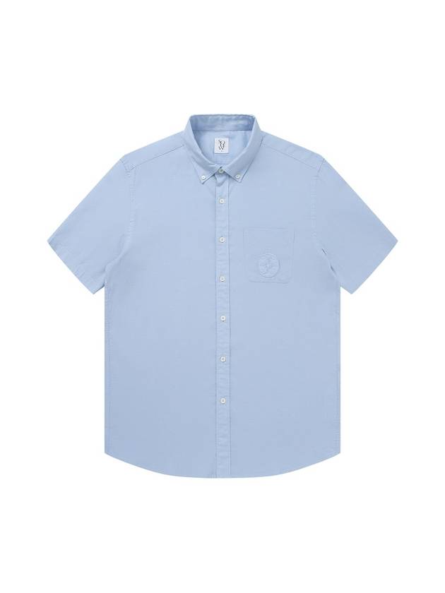 Men's Tencel Linen Emblem Embroidery Short Sleeve Shirt Sky Blue SW23ESH06SL - SOLEW - BALAAN 2