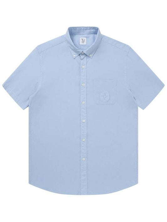 Men's Tencel Linen Emblem Embroidery Short Sleeve Shirt Sky Blue SW23ESH06SL - SOLEW - BALAAN 2