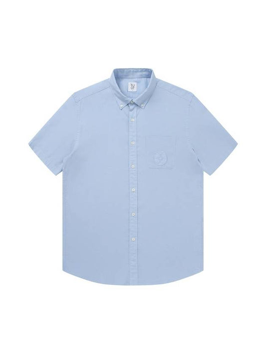 Men's Tencel Linen Emblem Embroidery Short Sleeve Shirt Sky Blue SW23ESH06SL - SOLEW - BALAAN 1