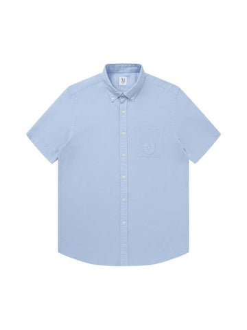 Tencel Linen Emblem Embroidered Short Sleeve Shirt Sky Blue - SOLEW - BALAAN 1