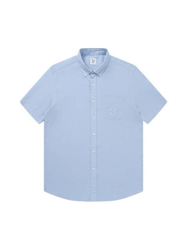 Tencel Linen Emblem Embroidered Short Sleeve Shirt Sky Blue - SOLEW - BALAAN 1