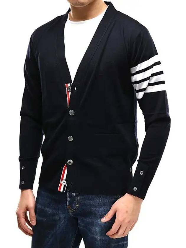 Men's Sustainable Classic Diagonal Wool Cardigan Navy - THOM BROWNE - BALAAN 5