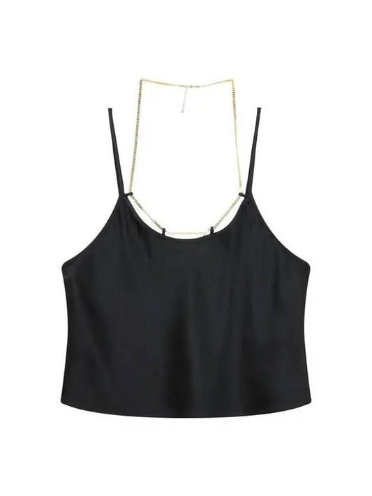 Chain Necklace Cropped Slip Top Black - ALEXANDER WANG - BALAAN 1