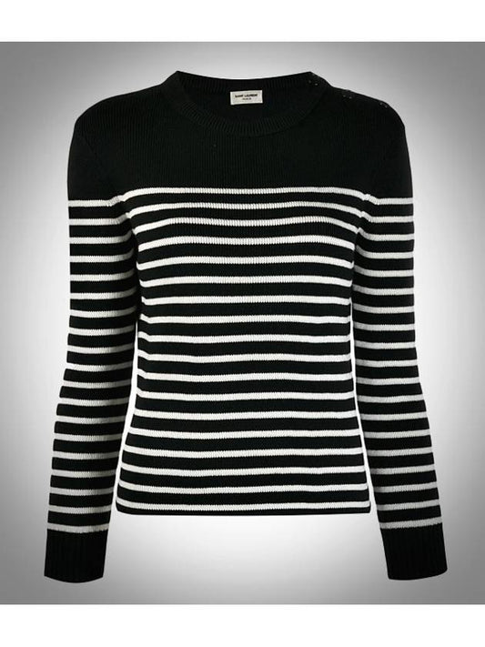 Women's Striped Round Wool Knit 588097 - SAINT LAURENT - BALAAN 1