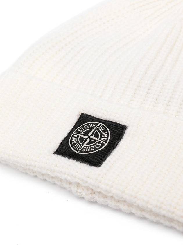 Logo Wool Beanie Natural - STONE ISLAND - BALAAN 3