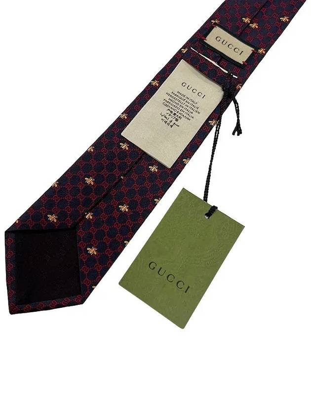 Interlocking GG Pattern Bee Print Tie Navy Red - GUCCI - BALAAN 9