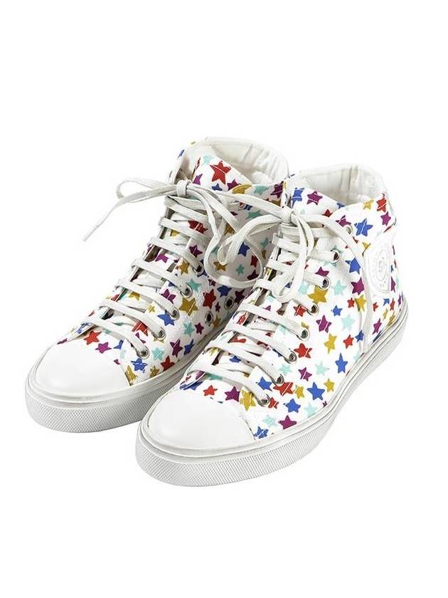 Star Print All Over Canvas High Top Sneakers White - SAINT LAURENT - BALAAN 1