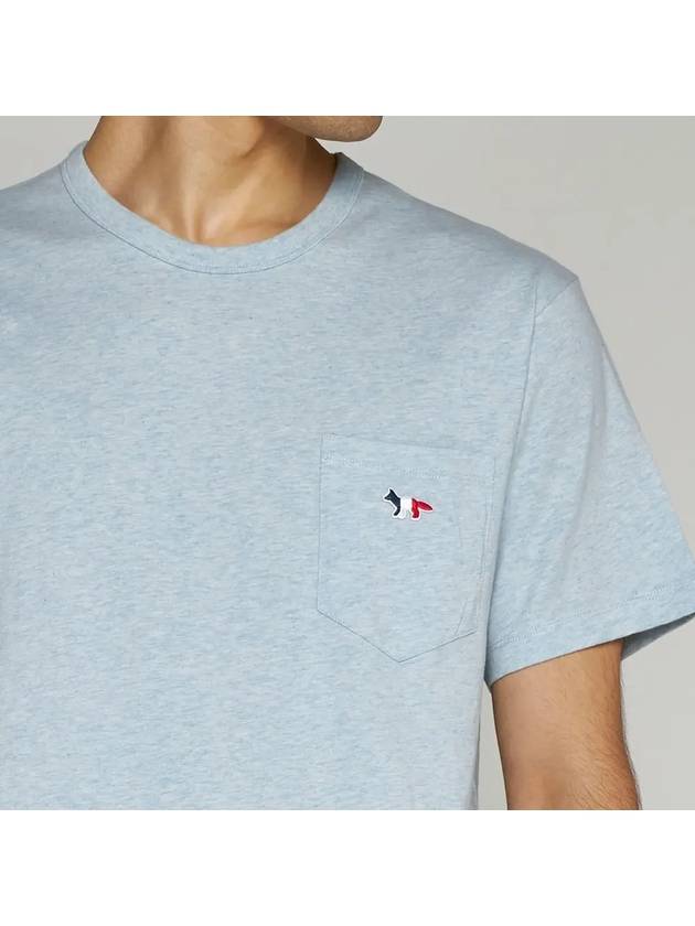 Tricolor Fox Patch Classic Pocket Short Sleeve T-Shirt Blue - MAISON KITSUNE - BALAAN 3