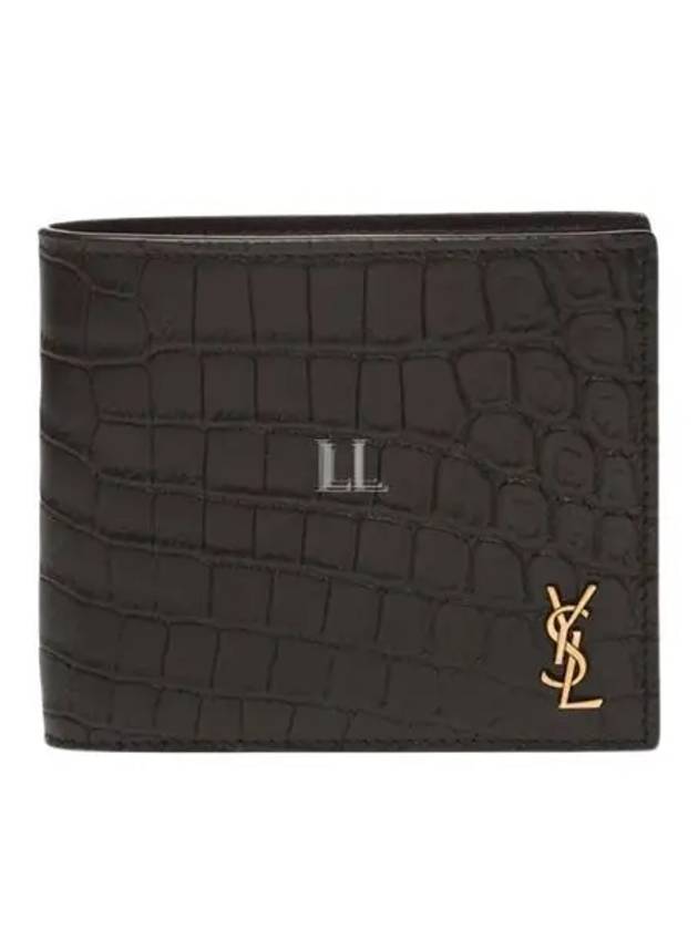 Crocodile Pattern Monogram Half Wallet Black Gold - SAINT LAURENT - BALAAN 2