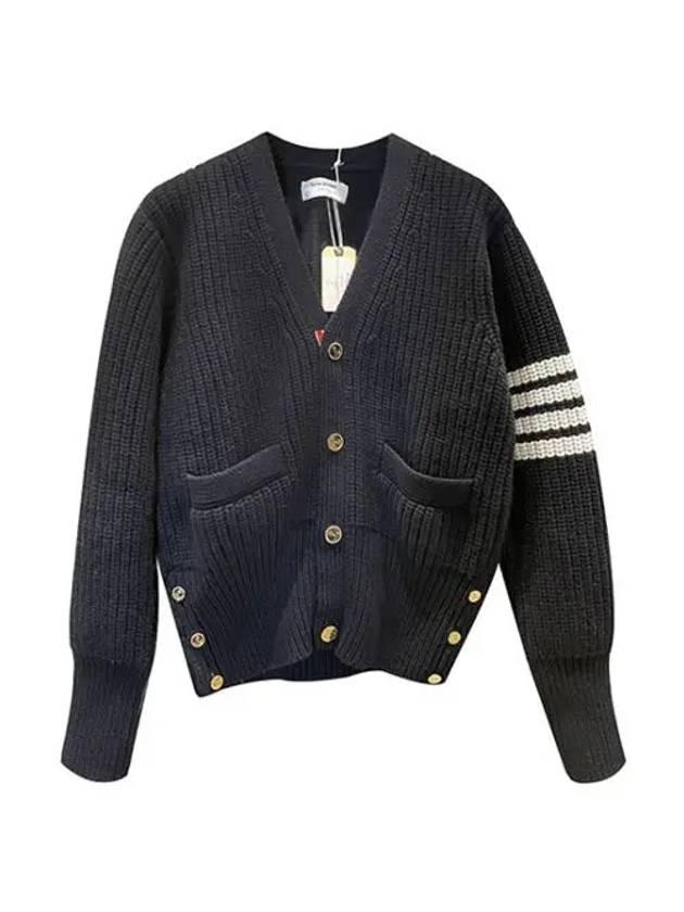 Stitched Classic V-Neck Cashmere Cardigan Navy - THOM BROWNE - BALAAN 2