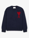 Big Heart Logo Wool Knit Top Navy - AMI - BALAAN 2