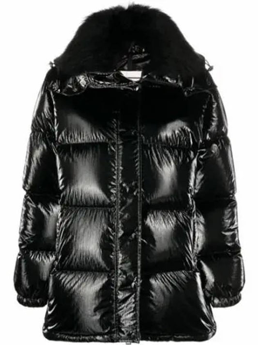 Hanau HANAU logo patch hooded down nylon padded jacket black - MONCLER - BALAAN.