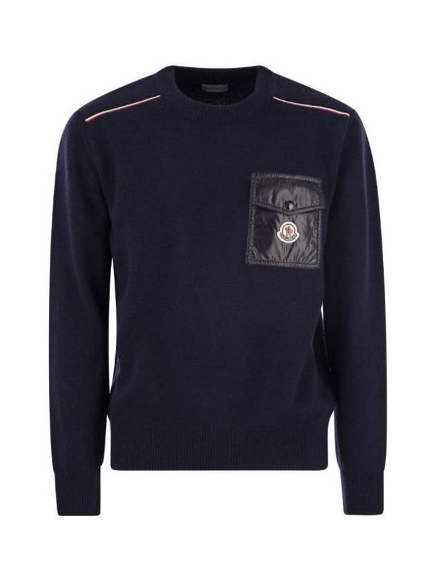 Chest Pocket Logo Patch Knit Top Navy - MONCLER - BALAAN 1