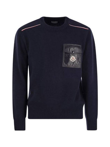 Chest Pocket Logo Patch Knit Top Navy - MONCLER - BALAAN 1