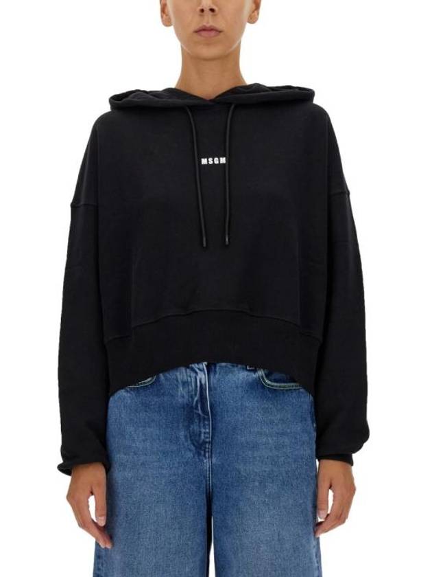 Micro Logo Print Cotton Hoodie Black - MSGM - BALAAN 2