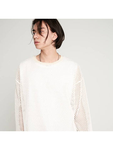 mesh round oversized fit knit T shirt ivory - TENER - BALAAN 1