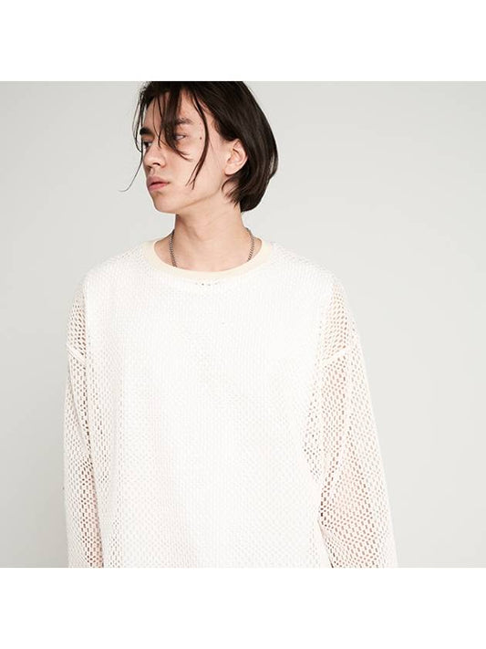 mesh round oversized fit knit T shirt ivory - TENER - BALAAN 1