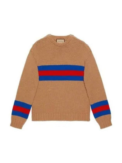 Wool Crew Neck Knit Top Beige Brown - GUCCI - BALAAN 2