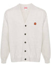 Boke Flower Crest Wool Cardigan Light Grey - KENZO - BALAAN 1