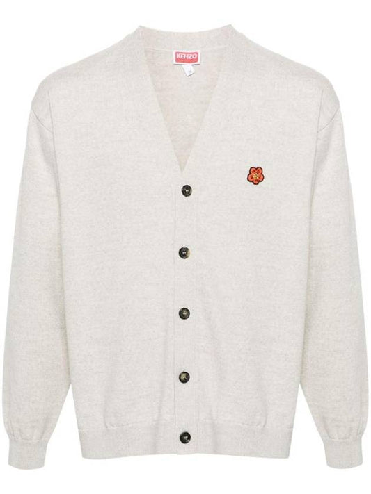 Boke Flower Crest Wool Cardigan Light Grey - KENZO - BALAAN 1