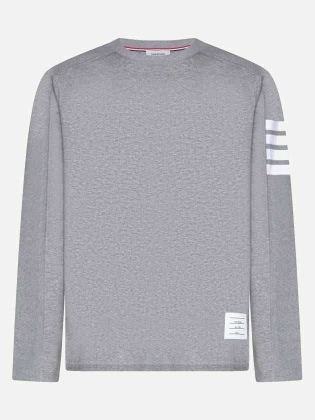 4-Bar Striped Cotton Long Sleeve T-Shirt Light Grey - THOM BROWNE - BALAAN 2