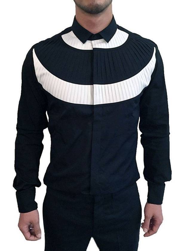 pintuck pleated long sleeve shirt black white - NEIL BARRETT - BALAAN.