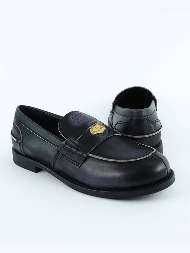 Vintage Effect Leather Penny Loafers Black - MIU MIU - BALAAN 5