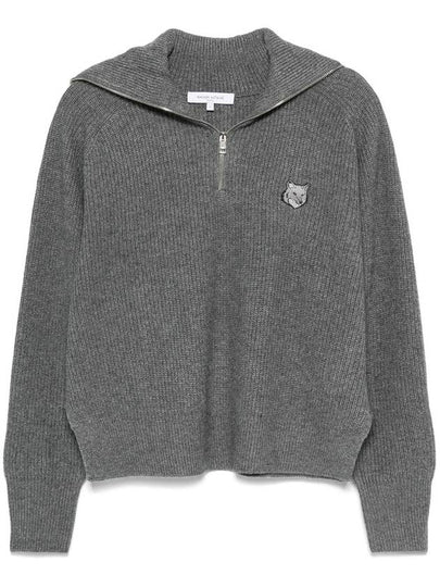 Bold Fox Head Patch Half Zip Knit Top Medium Grey Melange - MAISON KITSUNE - BALAAN 2