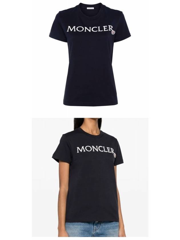 Embroidered Logo Cotton Short Sleeve T-Shirt Navy - MONCLER - BALAAN 5