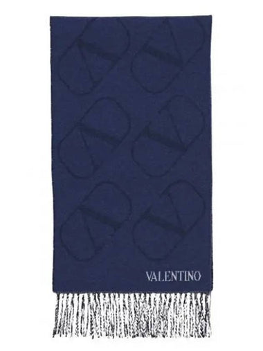 V Logo Jacquard Muffler Blue - VALENTINO - BALAAN 1