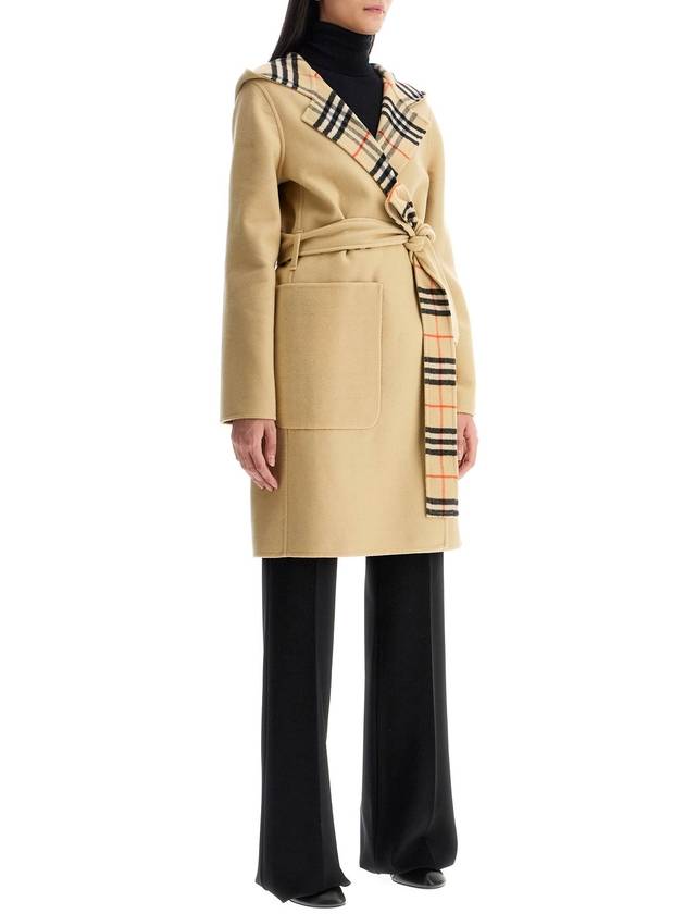 Check Reversible Hampshire Mid-length Wool Single Coat Flax - BURBERRY - BALAAN 3