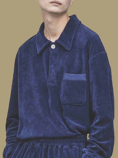 Terry Overfit Collar Long Sleeve Polo Shirt Navy - IL TEMPO SELECT SHOP - BALAAN 1