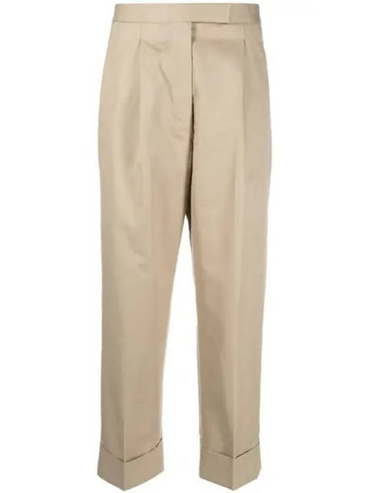 High Waist RWB Trimming Cotton Twill Straight Pants Light Beige - THOM BROWNE - BALAAN 2