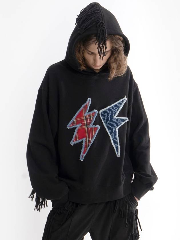 Lightning Patch Fringe Hoodie Black MSS2101 - IFELSE - BALAAN 3