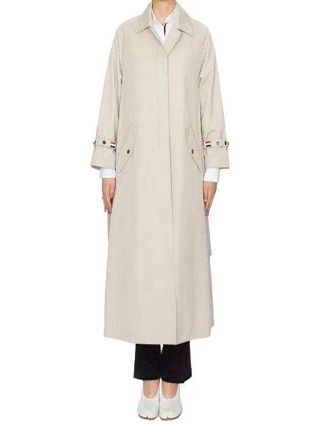 Waterproof Cotton Twill Raglan Trench Overcoat Khaki - THOM BROWNE - BALAAN 4